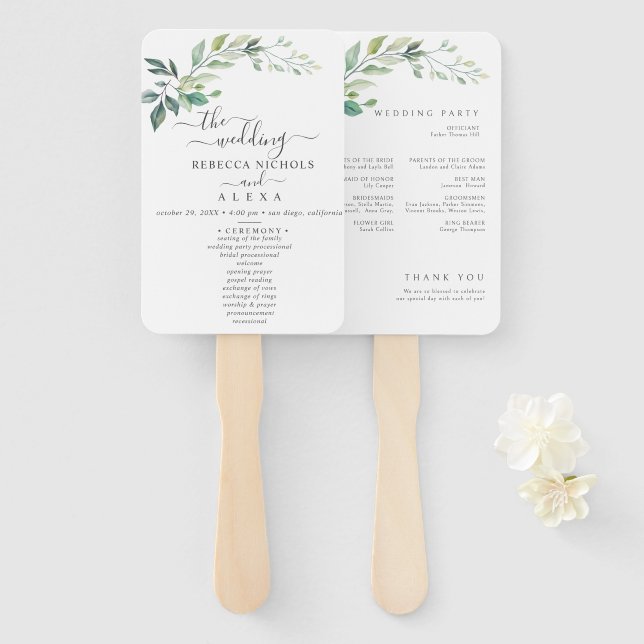 Abanico Modern Watercolor Eucalyptus Leaves Greenery (Anverso y reverso)