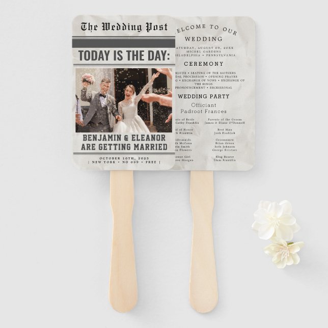 Abanico Modern Wedding Program Fans with Photo (Anverso y reverso)