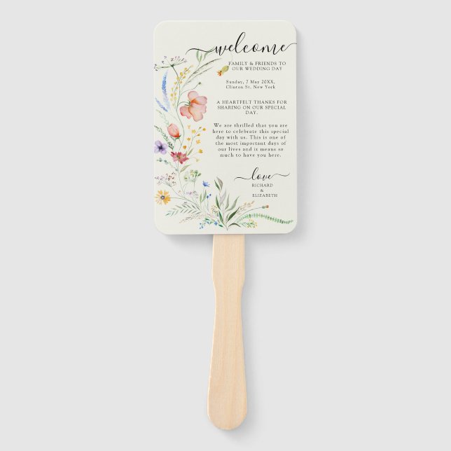 Abanico Moderna Boda Elegante Minimal de Flor Silvestre (Anverso)