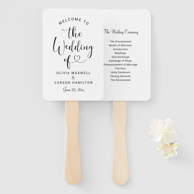 Abanico Moderna ceremonia de bienvenida de Boda con guión  (Anverso y reverso)