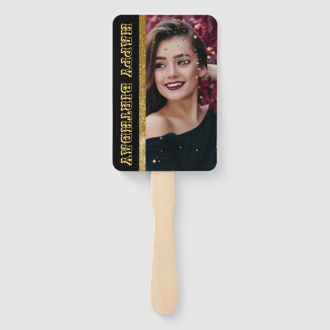 Abanico Moderna moda elegante dulce negro y dorado 16 mano (Reverso)