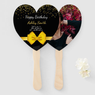 Abanico Moderna moda elegante dulce negro y dorado 16 mano