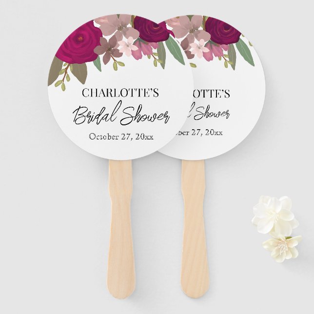 Abanico Moderno jardín de Borgoña Flores Ducha Bridal (Anverso y reverso)