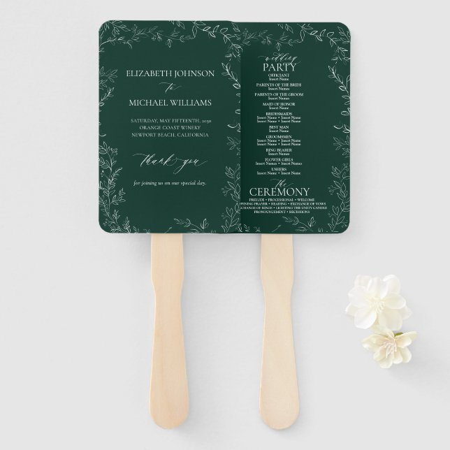 Abanico Moderno programa de matrimonio elegante verde esme (Anverso y reverso)