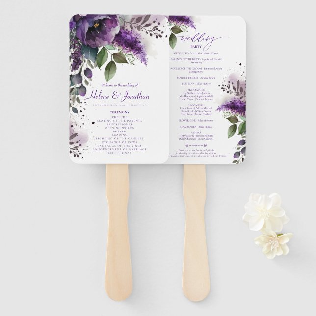 Abanico Moderno programa Floral Elegante de Bodas (Anverso y reverso)