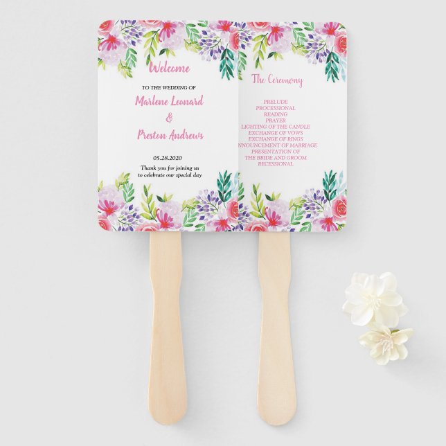 Abanico Moderno y elegante acuarela floral Programa de Bod (Anverso y reverso)
