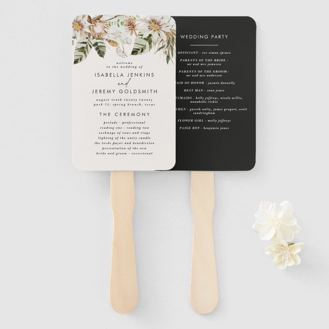 Abanico Moderno y elegante estilo botánico negro (Anverso y reverso)