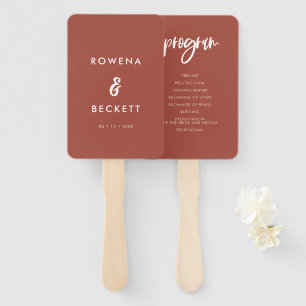 Abanico Moderno y elegante programa de bodas de ladrillo q