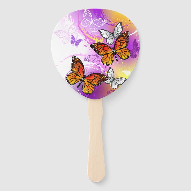 Abanico Monarch Butterflies on Purple Background (Anverso)