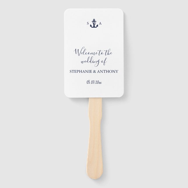 Abanico Monogram Nautical Navy Blue Anchor Wedding    (Anverso)