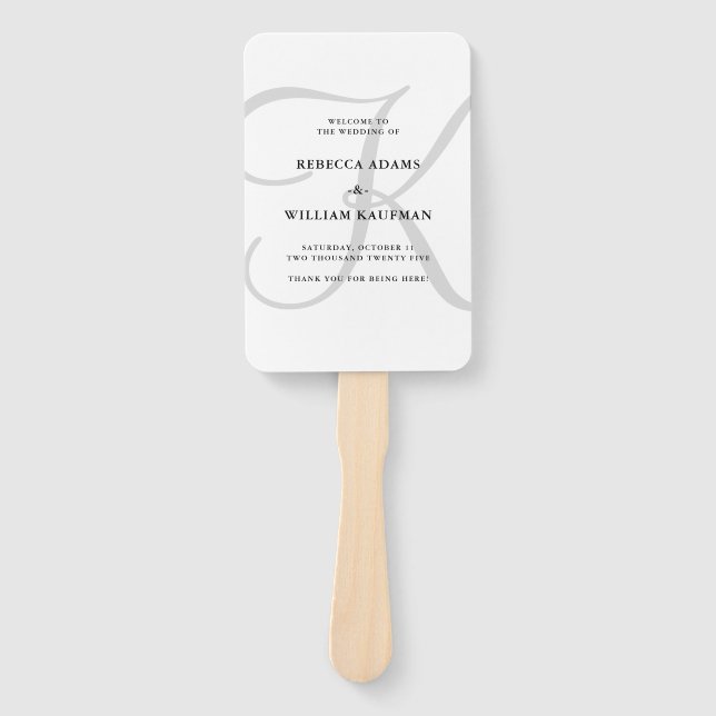 Abanico Monograma clásico vertical moderno en gris | BODA (Anverso)