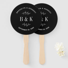 Abanico Monograma froral blanco negro nombre de pareja