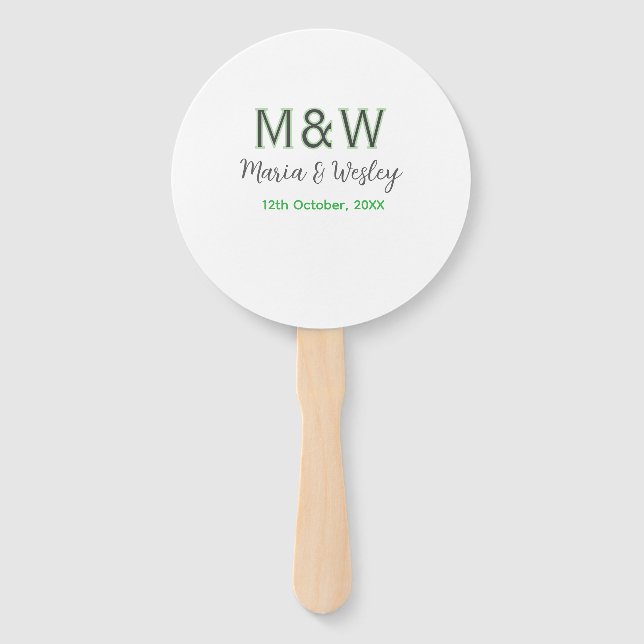 Abanico Monograma pareja gris verde cita romántica moderna (Anverso)