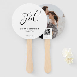 Abanico Monograma personalizado Foto QR Boda Elegante Escr