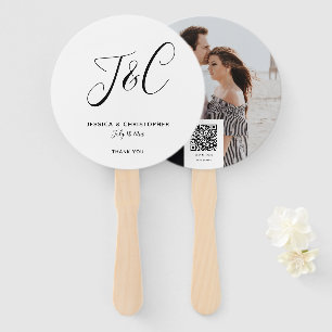Abanico Monograma personalizado Foto QR Boda Elegante Escr
