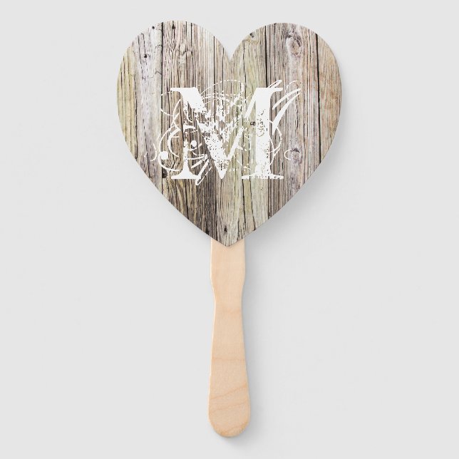 Abanico Monogramado de madera rústica (Anverso)
