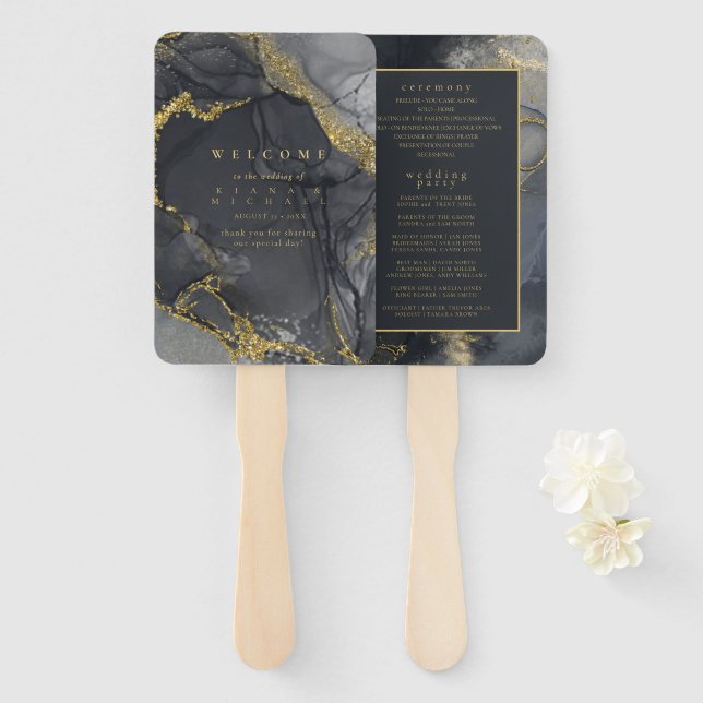 Abanico Moody Ink Charcoal Gold Abstract Program ID988 (Anverso y reverso)