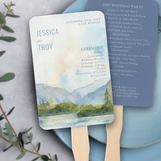 Abanico Mountain Lake Watercolor Dusty Blue Program (Subido por el creador)