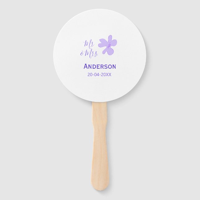 Abanico Mr & Mrs add family name date year wedding favor g (Anverso)