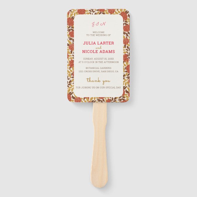 Abanico Naranja Dusty Brunt Peony Flores Caen Boda (Anverso)