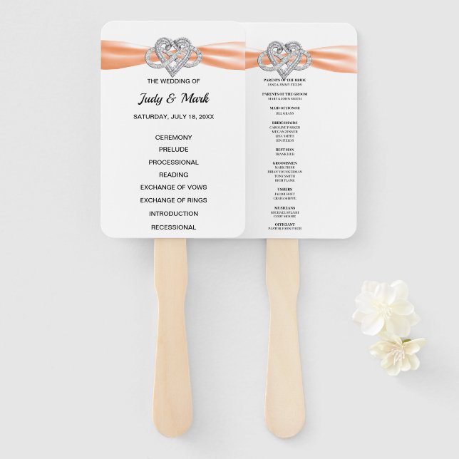 Abanico Naranja Infinity Heart Wedding Program Fans (Anverso y reverso)