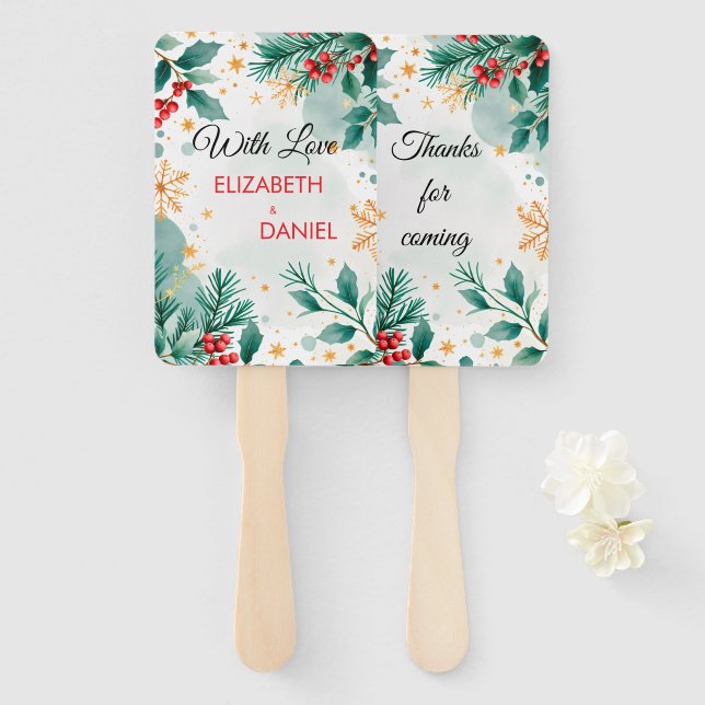 Abanico Navidades acuarelas Boda con Holly (Anverso y reverso)