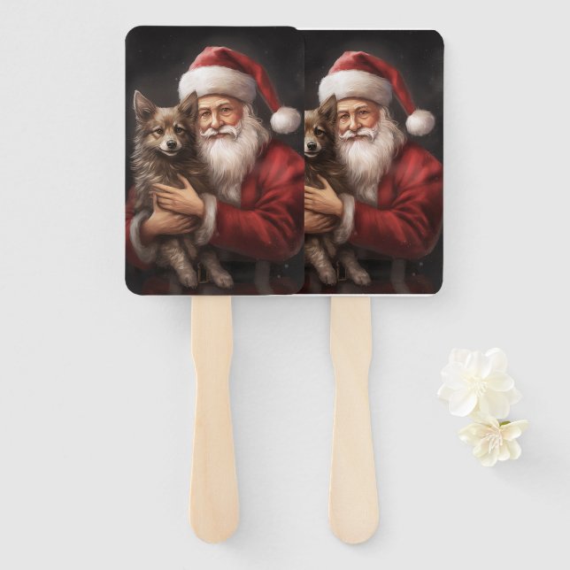 Abanico Navidades australianos de Kelpie con Santa Claus (Anverso y reverso)