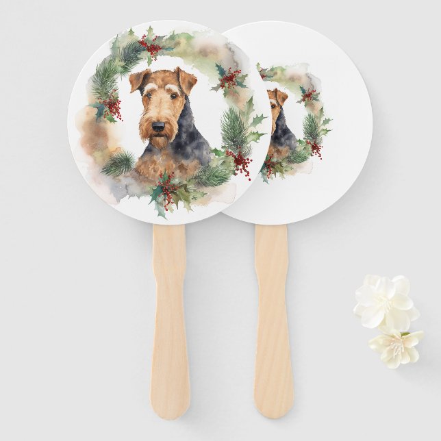 Abanico Navidades de Airedale Wreath Festive Pup (Anverso y reverso)