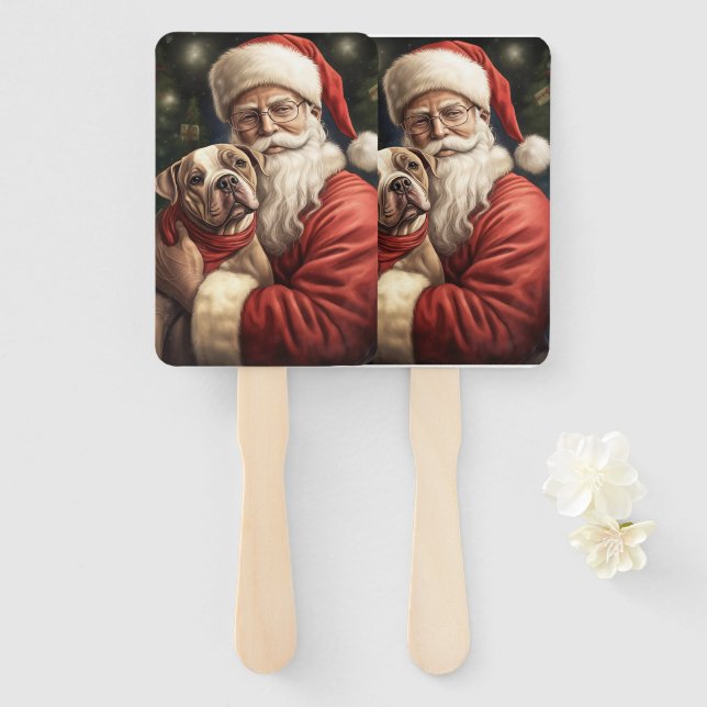 Abanico Navidades de American Staffordshire con Santa Clau (Anverso y reverso)