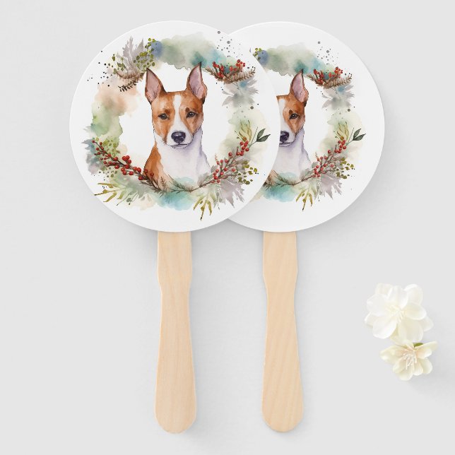 Abanico Navidades de Basenji Wreath Festive Pup (Anverso y reverso)