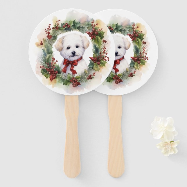 Abanico Navidades de Bichon Frise Wreath Festimes Pup (Anverso y reverso)