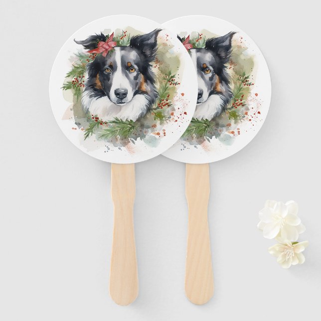 Abanico Navidades de Border Collie Wreath Festimes Pup (Anverso y reverso)