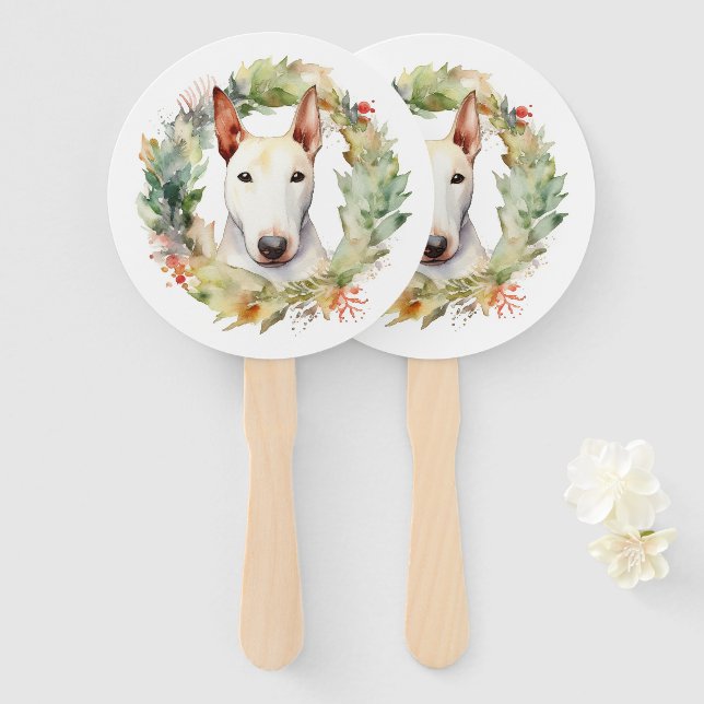 Abanico Navidades de Bull Terrier Wreath Pup festivo