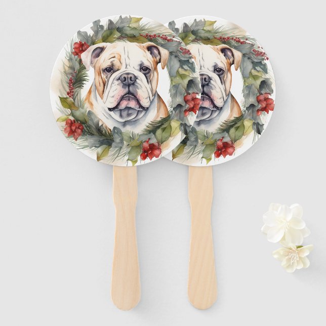 Abanico Navidades de bulldog Wreath Festive Pup (Anverso y reverso)