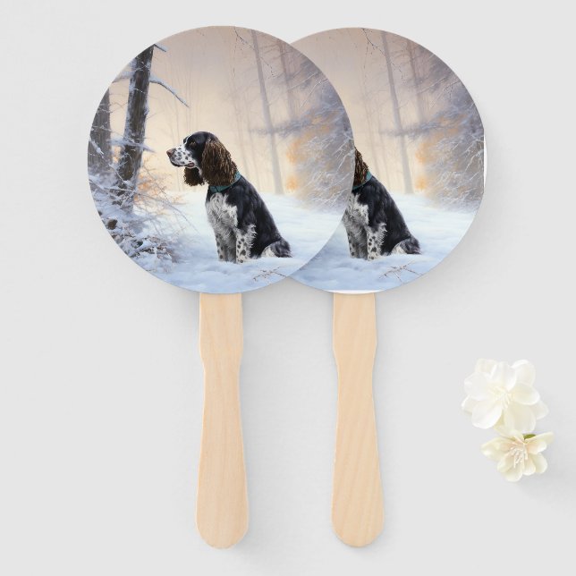 Abanico Navidades de English Springer Spaniel Let It Snow (Anverso y reverso)