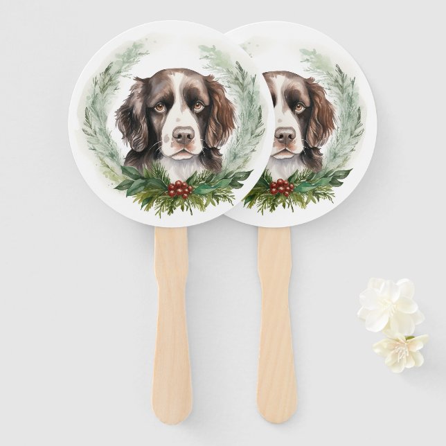 Abanico Navidades de espaniel Springer Wreath Festive Pup (Anverso y reverso)