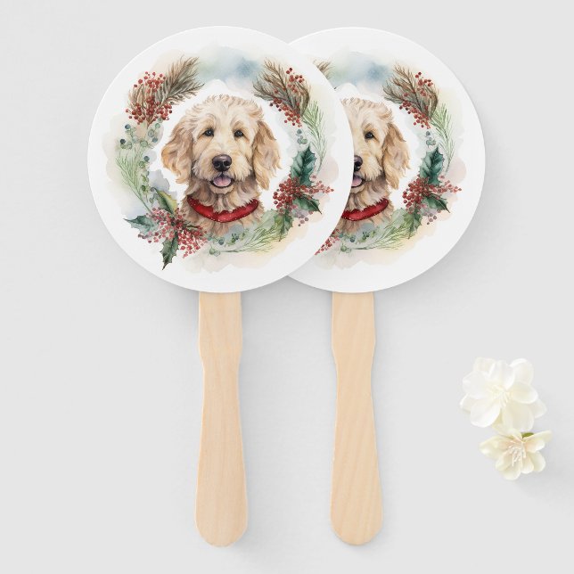 Abanico Navidades de Goldendoodle Wreath Festial Pup (Anverso y reverso)