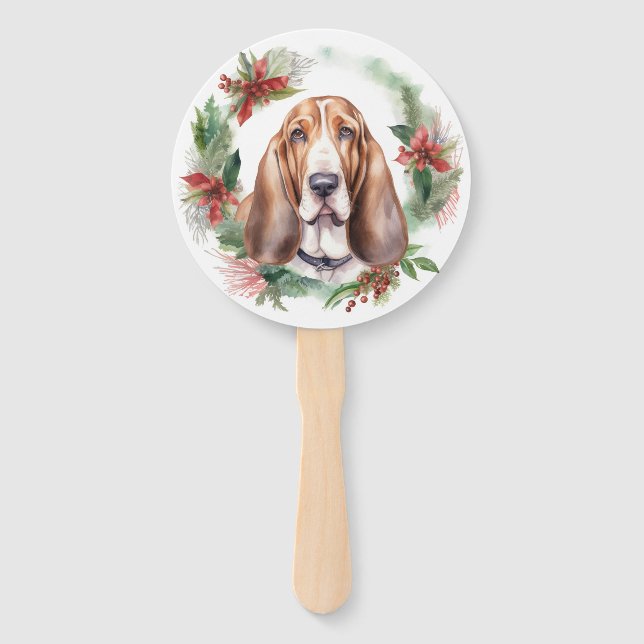 Abanico Navidades de Hound Basset Wreath Festimes Pup (Anverso)