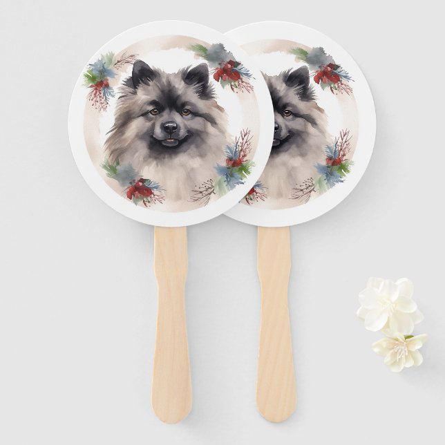Abanico Navidades de Keeshond Wreath Festive Pup (Anverso y reverso)