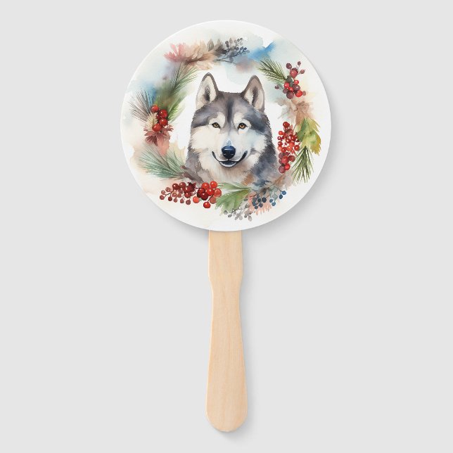 Abanico Navidades de Malamute de Alaska escribieron presen (Reverso)