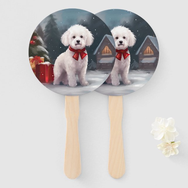 Abanico Navidades de Nieve de Bichon Frise Dog (Anverso y reverso)