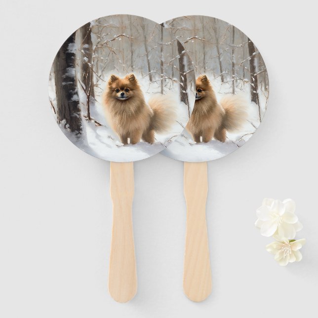 Abanico Navidades de Pomeranian Let It Snow (Anverso y reverso)