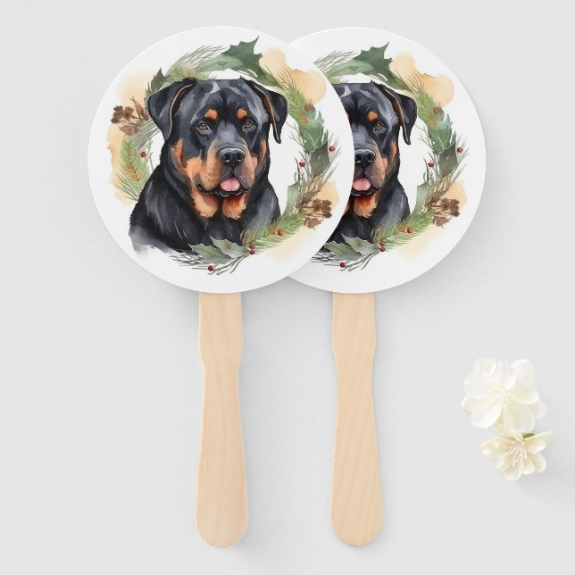 Abanico Navidades de Rottweiler Wreath Festimes Pup (Anverso y reverso)