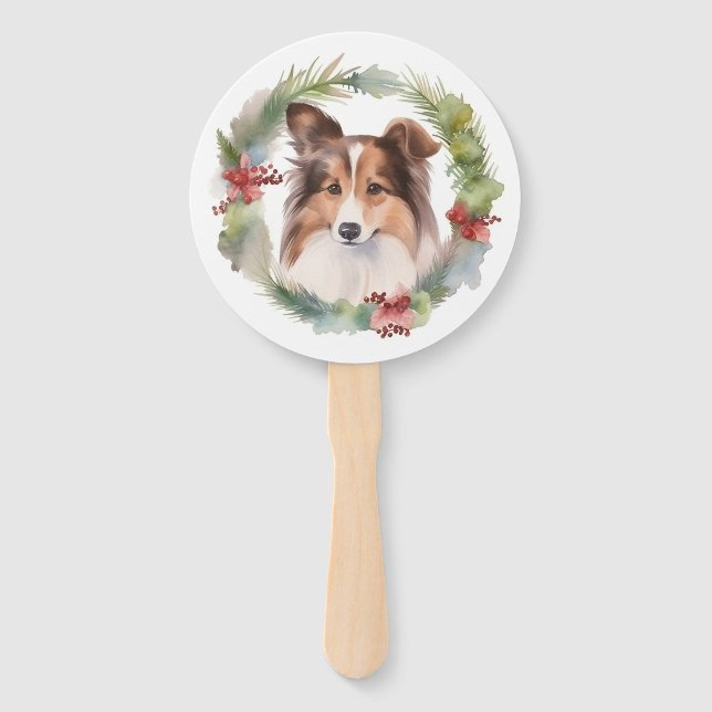 Abanico Navidades de Shetland Sheepdog Wreath Festimes Pup (Anverso)