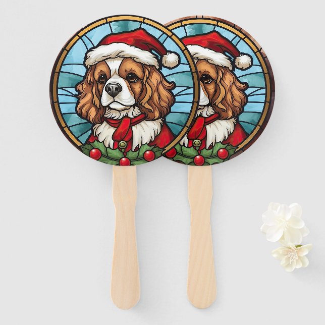 Abanico Navidades de vidrio Cavalier King Charles Spaniel (Anverso y reverso)