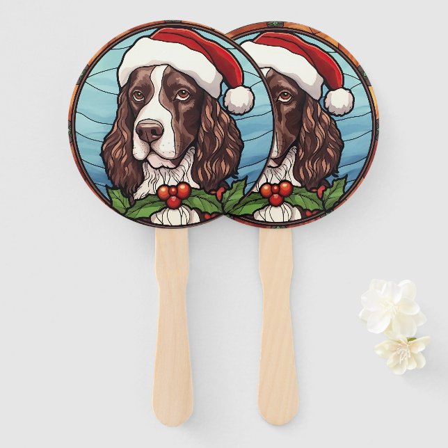 Abanico Navidades de vidrio manchado de Springer Spaniel (Anverso y reverso)