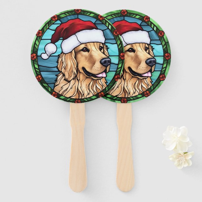 Abanico Navidades de vidrio manchado Golden Retriever (Anverso y reverso)