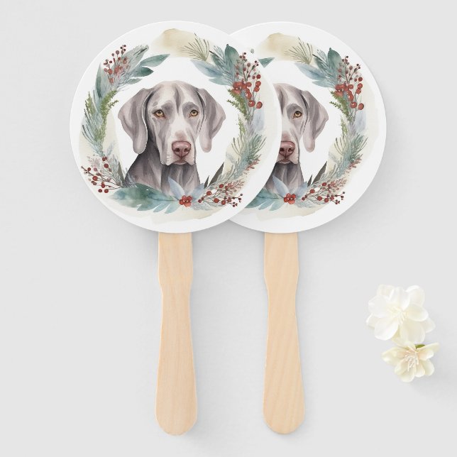 Abanico Navidades de Weimaraner Wreath Festive Pup (Anverso y reverso)