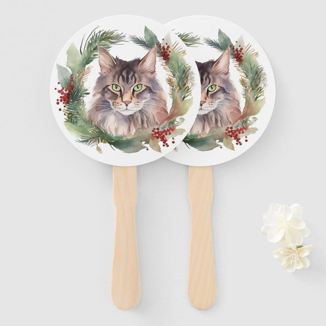 Abanico Navidades del gato Maine Coon Wreath Festive Kitte