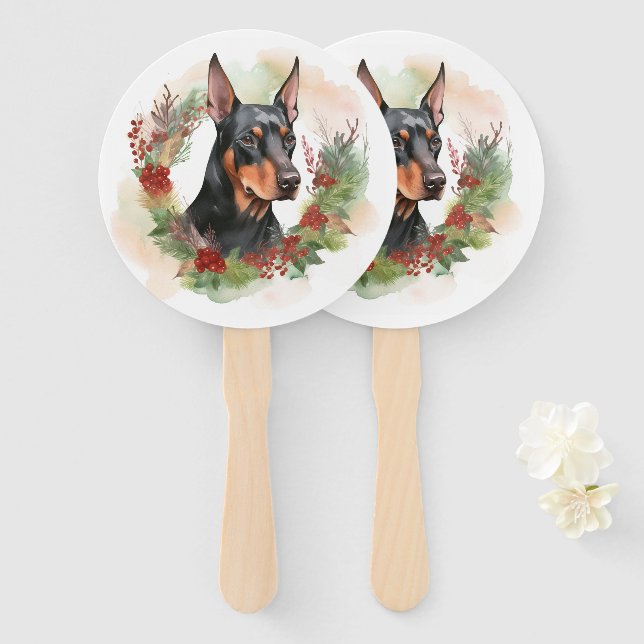Abanico Navidades Doberman Wreath Festive Pup (Anverso y reverso)